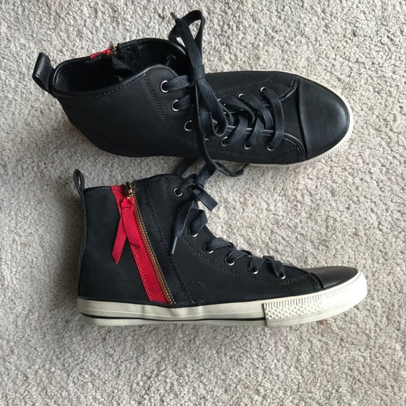 Aldo Shoes - Aldo Black and Red Zipper High Top Sneakers